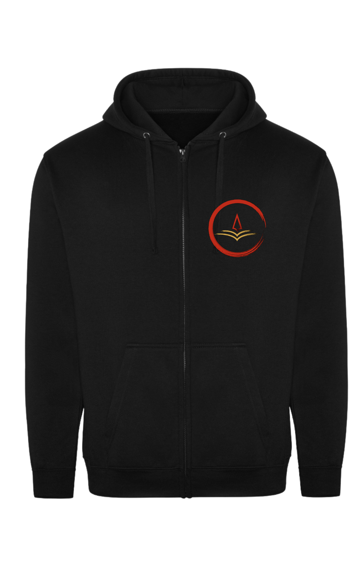 Black full zip hoodie with Order of the Blade logo RX351