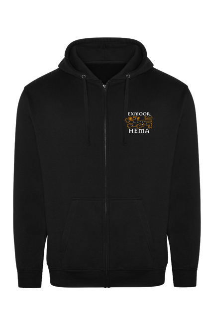 Black full zip hoodie with Exmoor Hema logo RX351
