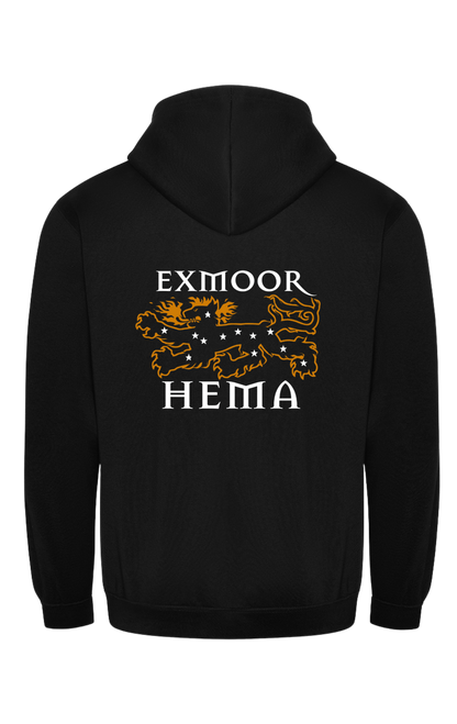 Black full zip hoodie with Exmoor Hema logo RX351
