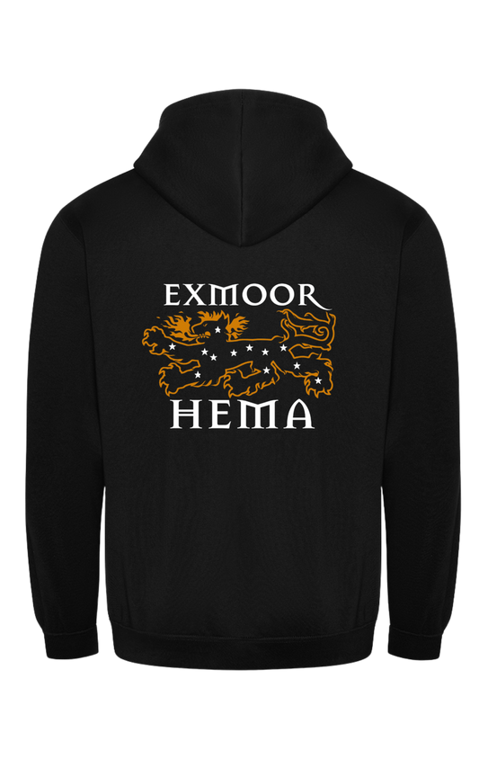 Black full zip hoodie with Exmoor Hema logo RX351