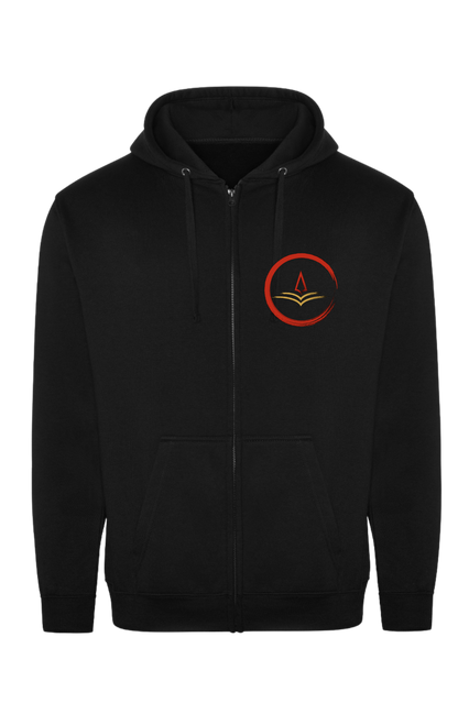 Black full zip hoodie with Order of the Blade logo RX351